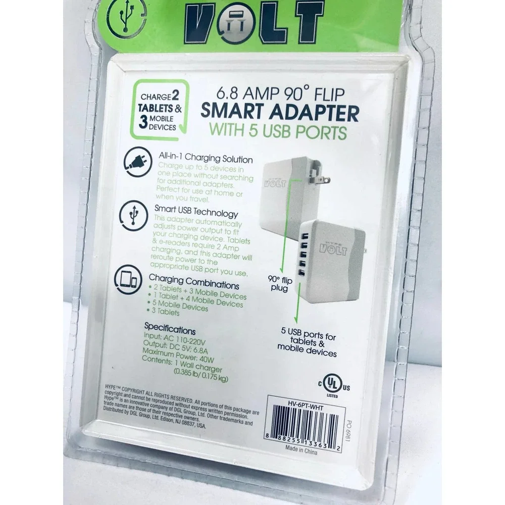 Smartphone Tablet Power Station 5 USB Port Wall Charger Outlet surge Protector